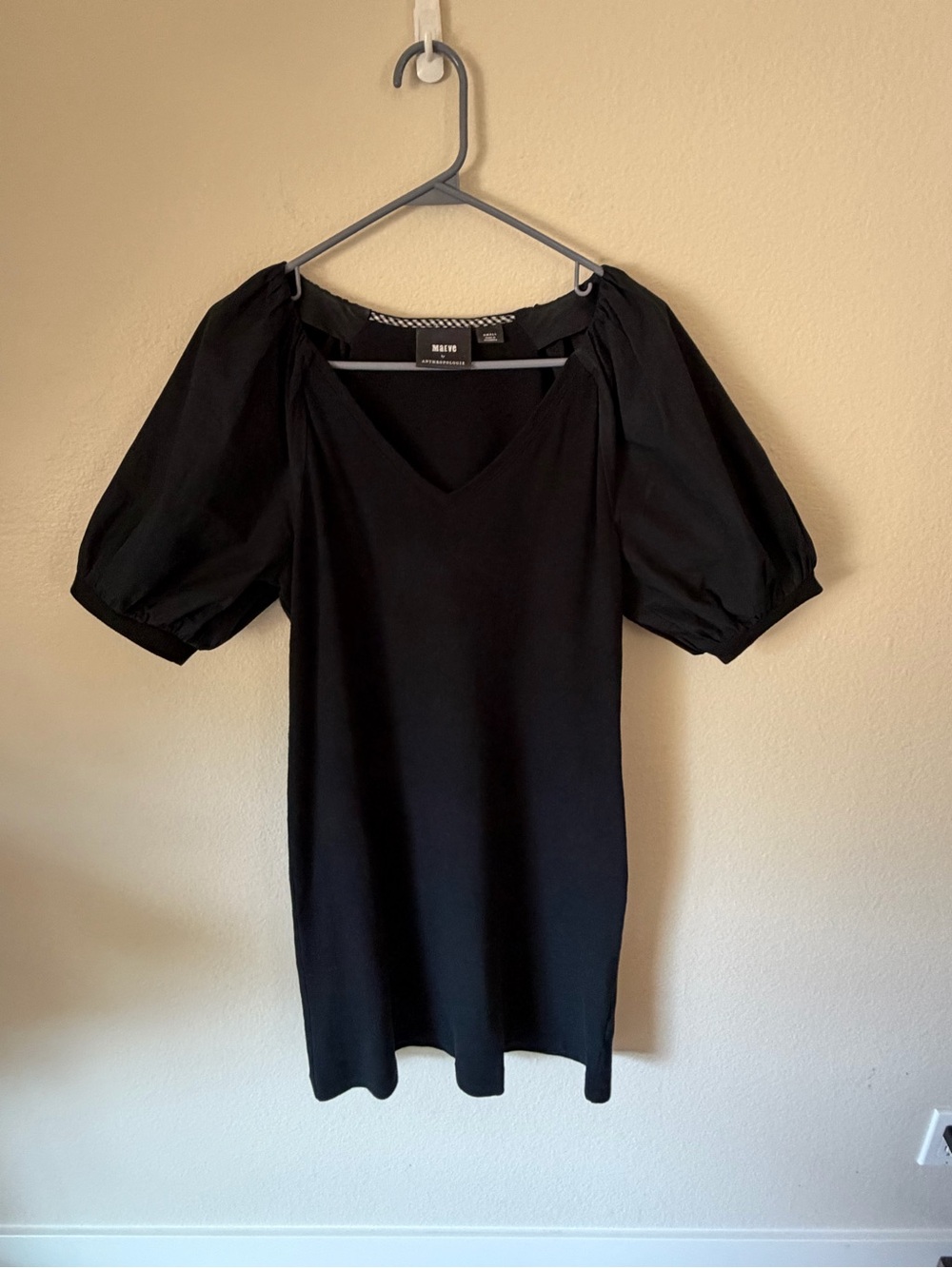Maeve Black Puff-Sleeve V-Neck Dress